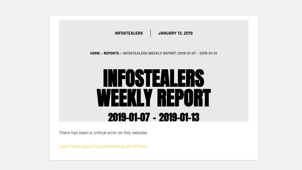 Infostealers Weekly Report: 2019-01-07 – 2019-01-13