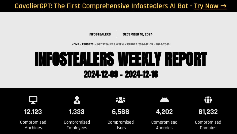 Infostealers Weekly Report: 2024-12-09 – 2024-12-16