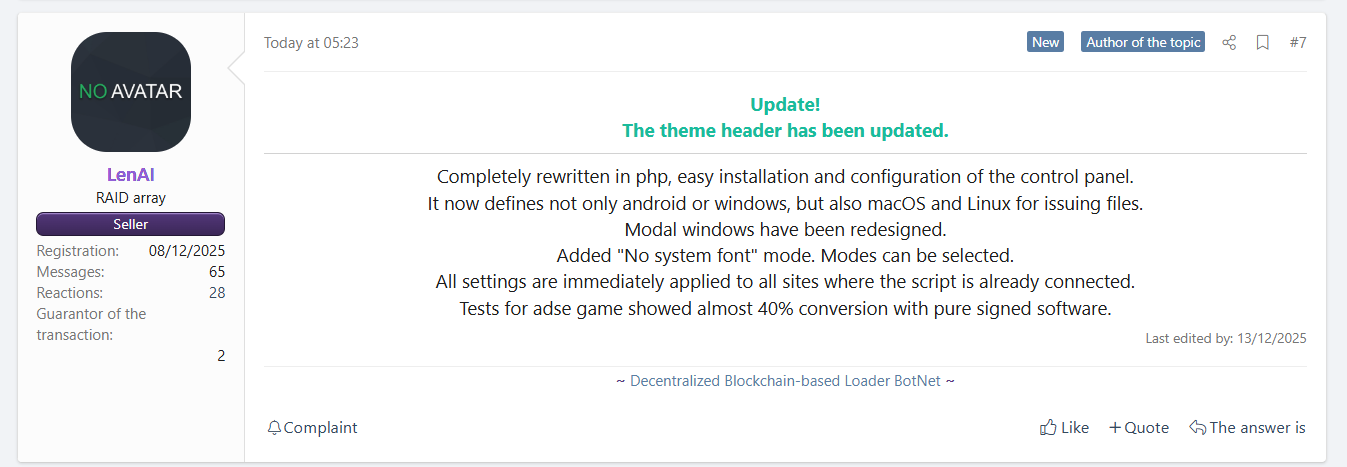 Update log showing No System Font mode