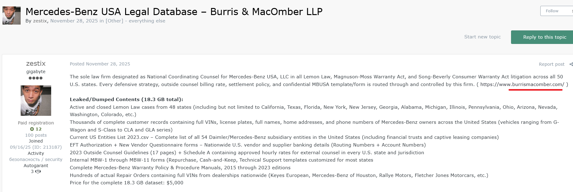 Mercedes Benz Legal Files