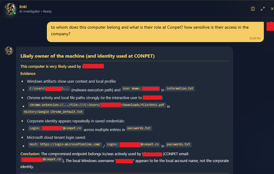 Hudson Rock Intelligence identifying the user