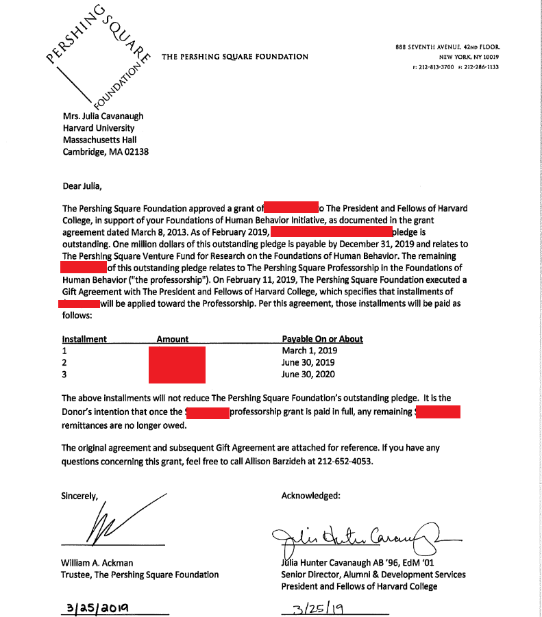 Pershing Square Foundation donation sums