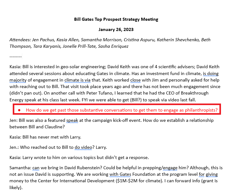 Strategy meeting notes regarding Bill Gates