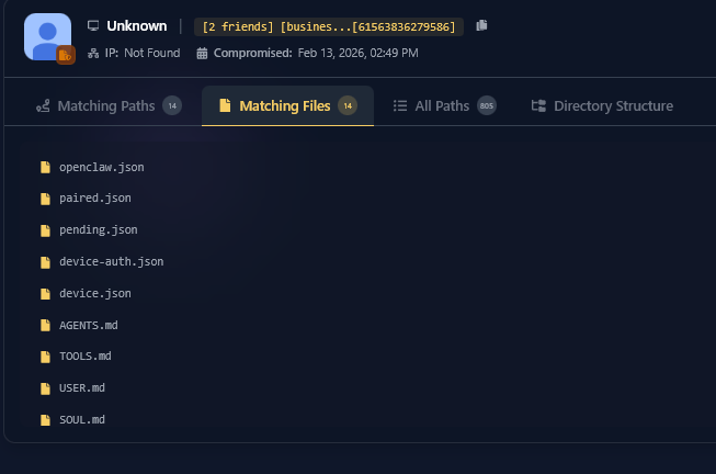 Infected machine with retrieved OpenClaw files