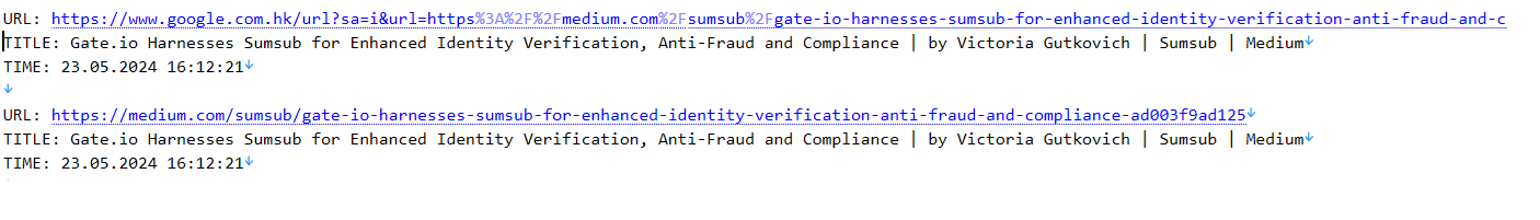 Search history for Gate.io Sumsub integration