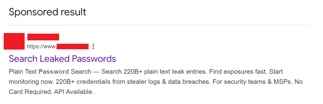 Google Sponsored Result for Credential Searches