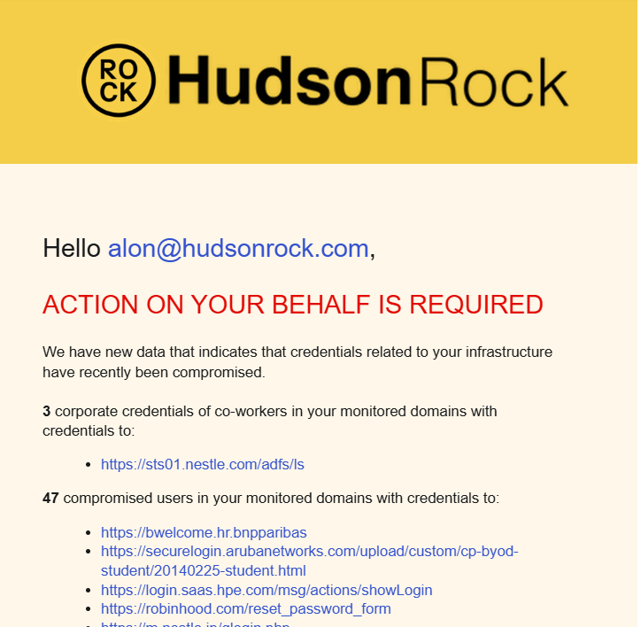 Example of a domain monitoring email alert containing no PII