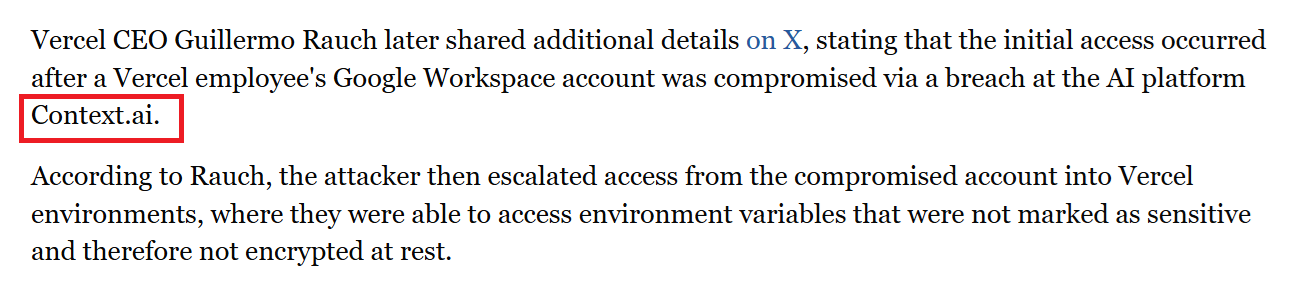 BleepingComputer Vercel Breach Coverage