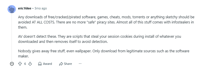 Reddit user eric16lee explaining that AV does not detect these scripts