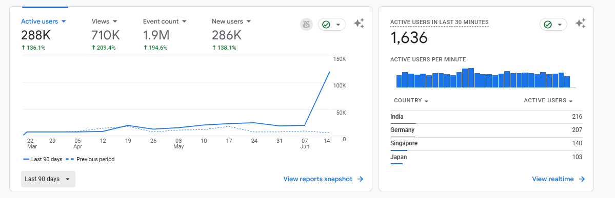 Google analytics numbers showing a massive spike in views