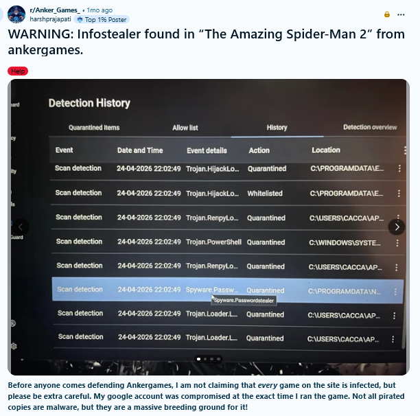 Spider-Man game delivering infostealers