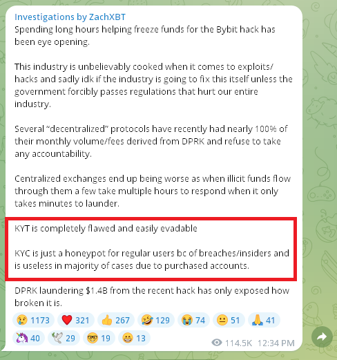 ZachXBT discussing the failure of KYC