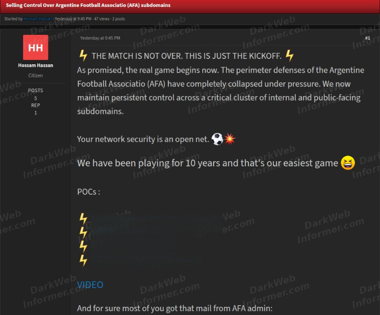 Threat actor selling access to AFA subdomains