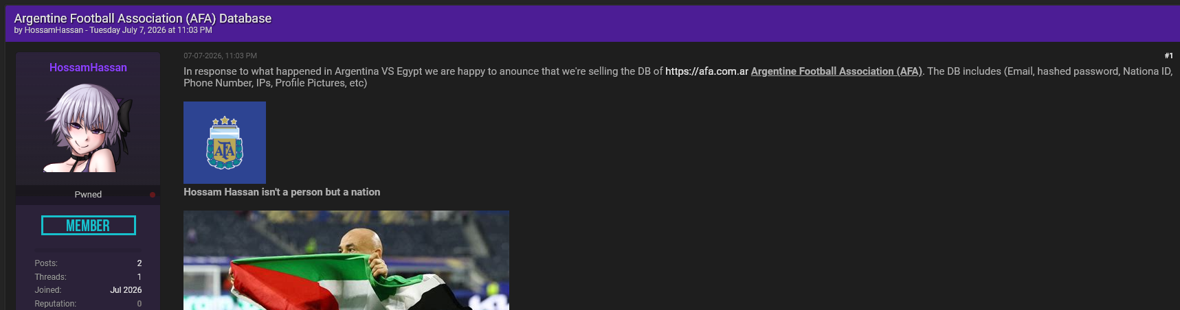 Hacker thread discussing the AFA breach