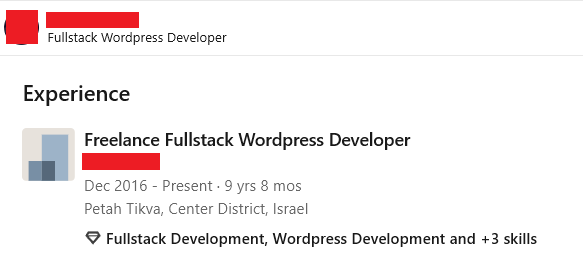 Censored LinkedIn profile of the infected developer