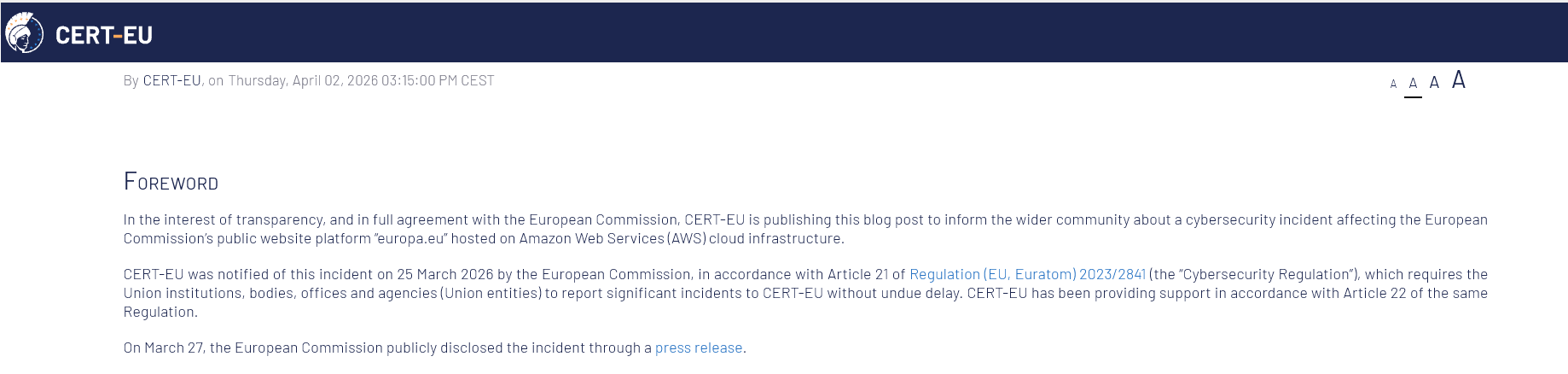 CERT-EU Press Release