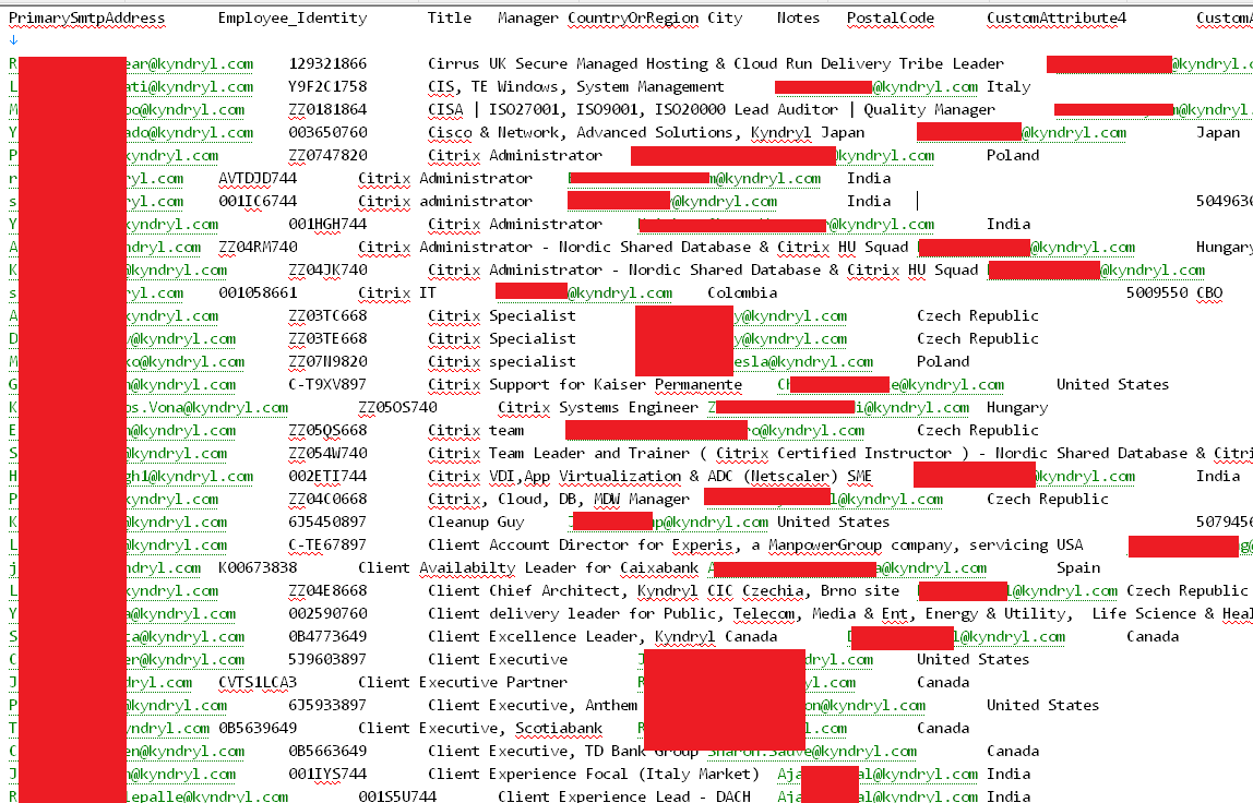 Sample of Kyndryl data leak