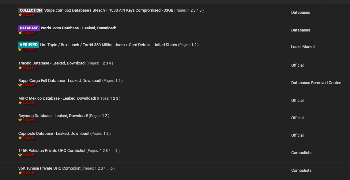 Pwnforums post listing by Satanic