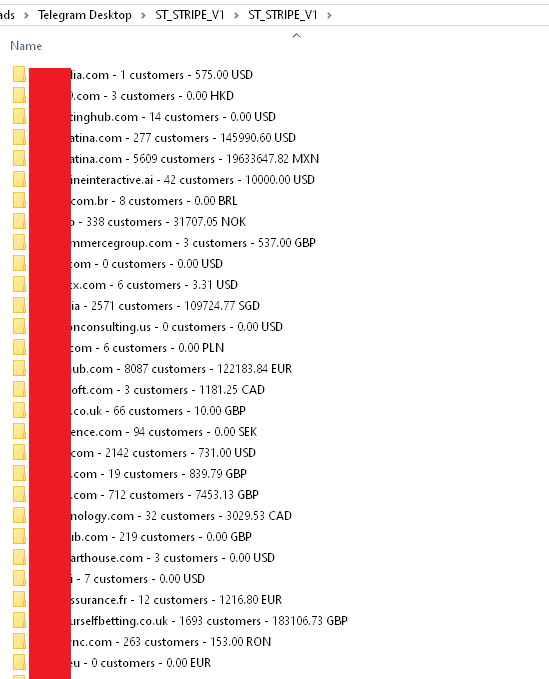 List of folders showing various compromised domains and their customer counts