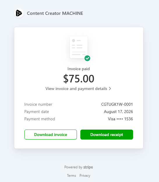 Example of a rendered Stripe invoice