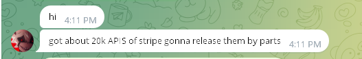 Telegram message from Satanic claiming 20k APIs