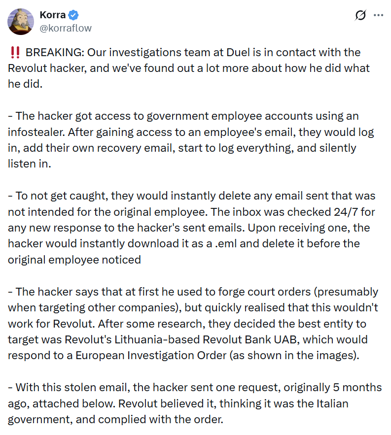 Tweet from Korra detailing the Duel investigation findings