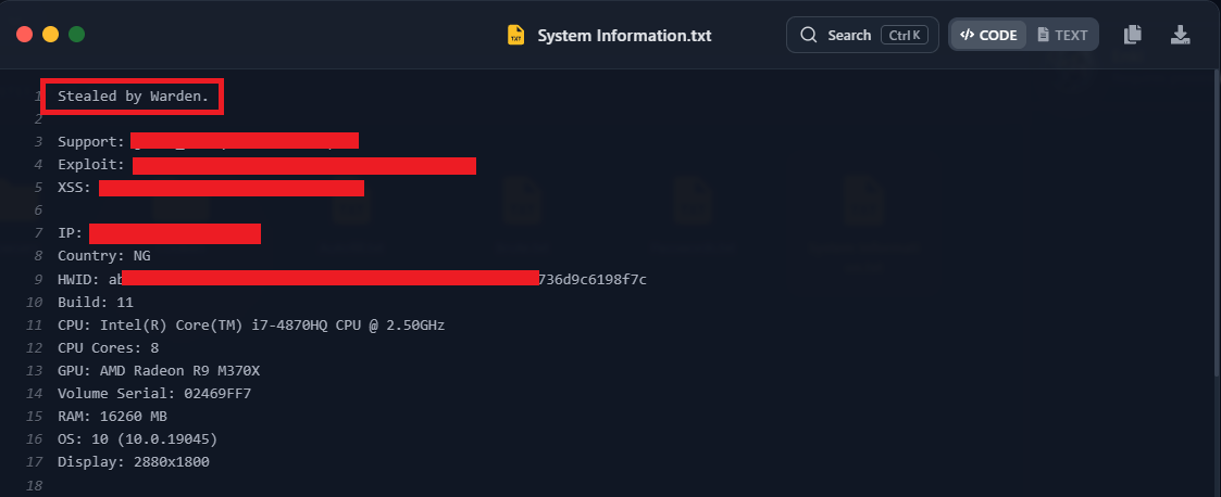 System Information Log