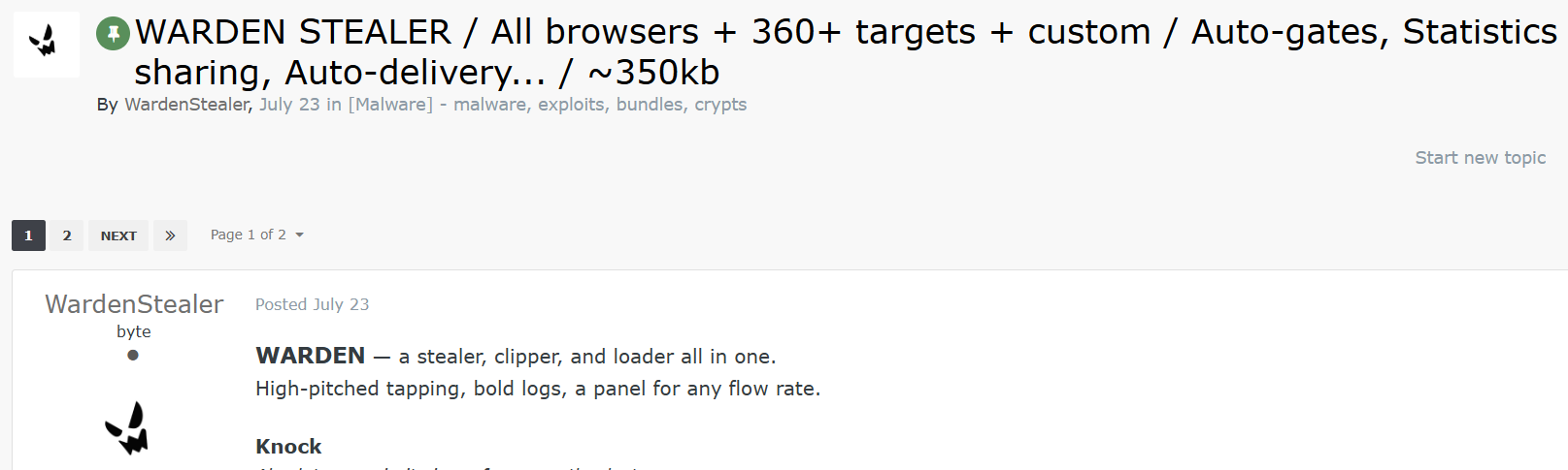 Warden Stealer Exploit.in Forum Post